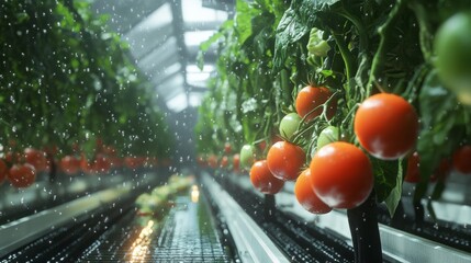 Poster - Automated harvesting robot equipped with sensors collecting tomatoes in a hydroponic greenhouse setup
