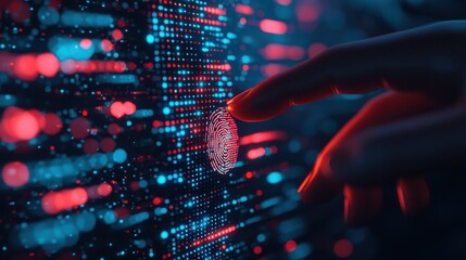 Poster - Fingerprint Identification Technology Concept with Digital Background and Colorful Light Patterns