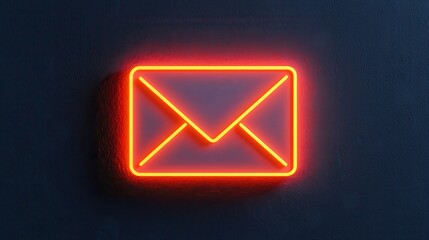 Poster - Neon Mail Icon Sign in Vibrant Orange Color on Dark Background for Communication and Messaging Theme