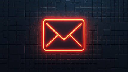 Poster - Neon email symbol glowing on a textured dark background with modern artistic design elements