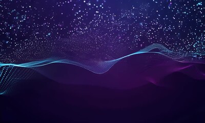 Fototapete - Abstract digital wave of glowing particles and energy flows with futuristic motion in a sci-fi inspired virtual space.