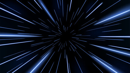 Wall Mural - Blue Rays Zoom in Motion Effect, Speed Light Color Trails, Vector Illustration