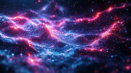Aufkleber - Abstract cosmic landscape with glowing particles and vibrant color palette