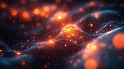 Aufkleber - Abstract network background with glowing particles and interconnected nodes