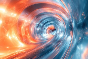 Fototapete - A swirling tunnel of vibrant blue and orange light creates a mesmerizing visual effect