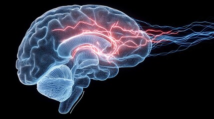 Poster - Futuristic brain illustration with electrical activity and neural network