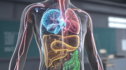 Aufkleber - Human body anatomy illustration showcasing internal organs and systems