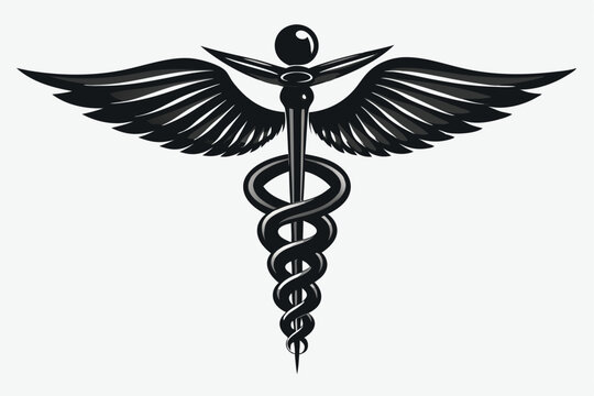 caduceus health symbol asclepias wand icon caduceus health silhouette vector illustration.