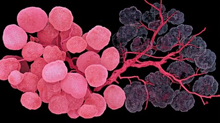 Poster - Microscopic View of Fungal Growth with Pink and Dark Spores on Black