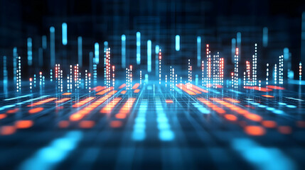 Abstract Digital Cityscape with Glowing Lines and Data Streams