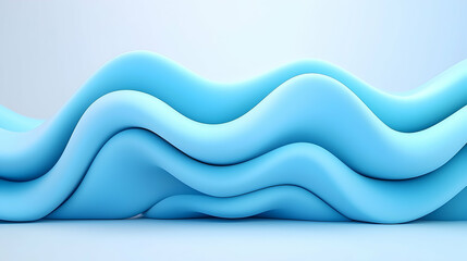Poster - Abstract Blue Waves: 3D Rendered Soft Pastel Background