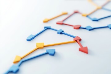 Leinwandbilder - Colorful geometric shapes create a dynamic pattern on a white surface, representing growth and movement in a modern artistic interpretation of charts