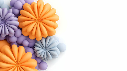 Poster - Colorful Abstract Floral Design with Orange and Purple 3D Shapes on White Background