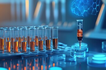 Poster - Advanced laboratory setup showcases cutting-edge experimentation with test tubes and liquid samples