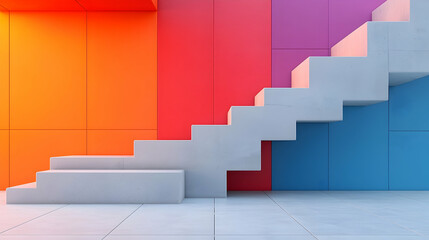 Poster - Modern Concrete Stairs Against a Vibrant Colorful Wall