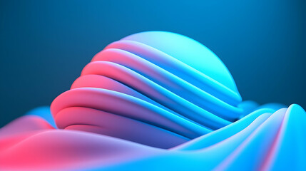 Fototapete - Glowing Futuristic Sphere on Pink and Blue Draped Fabric