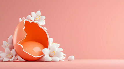 Poster - Pastel Pink Eggshell with White Flowers