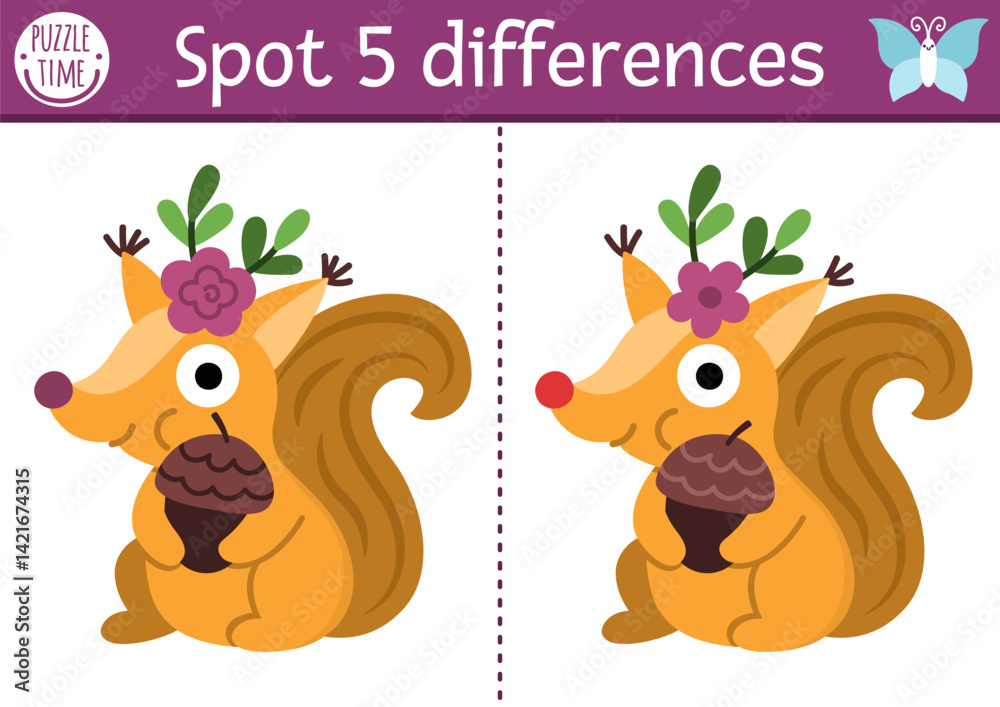 Find differences game for children. Fairyland educational activity with ...
