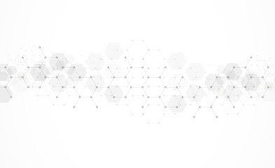 Poster - hexagons pattern on gray background. genetic research, molecular structure. chemical engineering. co