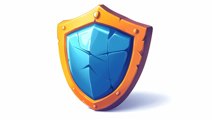 cracked blue stone shield with gold frame pixel art