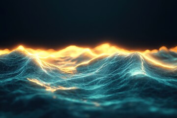 Poster - Surreal luminous waves illuminated by ethereal light at twilight