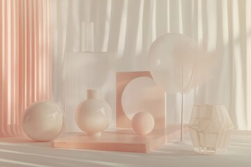 Poster - Soft pastel aesthetic arrangement with minimalistic shapes and textures in natural light