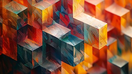 Poster - A vibrant and colorful abstract painting featuring moody shadows and artistic tilt-shift effects creating a unique visual experience
