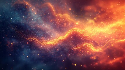 Poster - A nebula displaying a combination of yellow and blue lights against a dark background creating an ethereal hallucinatory vision