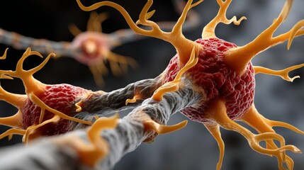 Poster - Microscopic View of Neuron Cells Biological Research Lab Digital Illustration Abstract Environment Close-up Perspective