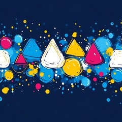 Poster - Abstract geometric pattern with vibrant colors and playful shapes on a dark background