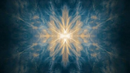 Poster - Celestial star glimmering at the heart of a blue and yellow nebula creating a stunning cosmic scene that captivates the imagination and awe