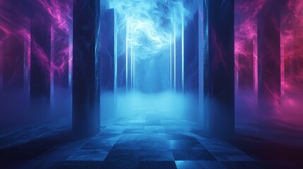 Poster - Mysterious dark corridor with a bright light shining through the tunnel creating an intriguing atmosphere of anticipation and discovery
