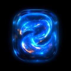 Poster - Abstract glowing, energetic, swirling design.  Intricate, fluid, luminous shapes within a square container.  Dynamic, vibrant, futuristic style