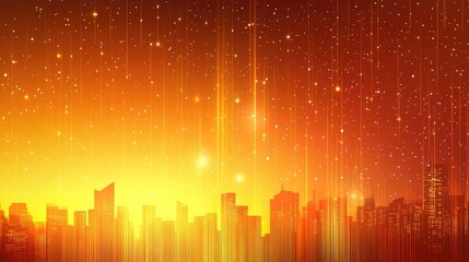 Poster - A beautiful city skyline at sunset with glowing lights, symbolizing success in business and life, with plenty of space for product or marketing text