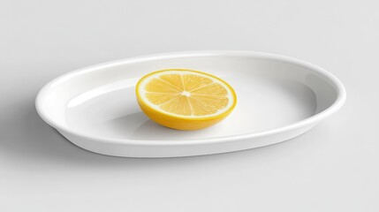 Poster - A bright lemon slice on a clean white plate, symbolizing freshness and happiness, with space around it for text or product details