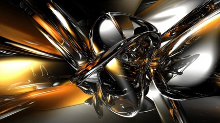 Poster - Shiny silver and gold abstract composition with volumetric lighting that creates a stunning visual experience full of intricate details and depth