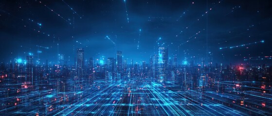 Poster - Cyber Cityscape: Digital Metropolis at Night