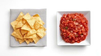 Poster - Corn chips and salsa arranged on a napkin on the left side with copy space on the right