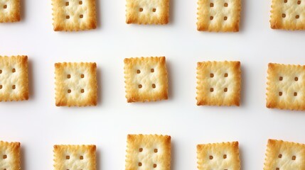 Poster - Square corn crackers in grid style with precise spacing and white backdrop