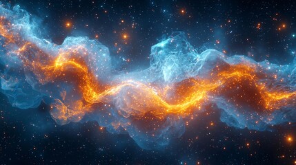 Poster - A mesmerizing nebula displaying a beautiful blend of blue and orange colors with cosmic dust formations in the vast universe