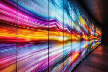Poster - Colorful digital wall display showcasing vibrant patterns in a modern indoor space