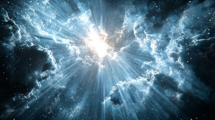 Poster - Brilliant star burst illuminating the sky with gravity-defying light rays in a captivating display of celestial energy and cosmic beauty