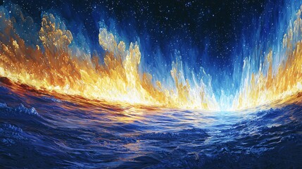 Poster - serene wave in the ocean capturing infinite cascading photons and ethereal energy fields creating a 