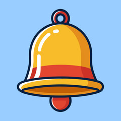 Poster - Cartoon golden bell with red accents and a blue background drawing