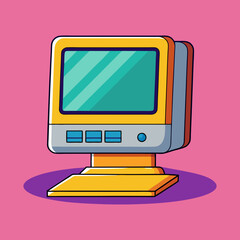Poster - Retro computer with a vintage aesthetic on a pink background illustration
