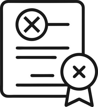 Reject Certificate outline icon on white background