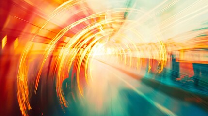 Poster - Intriguing tunnel with a train speeding through illuminated by bright light representing celestial energy fields and cosmic travel