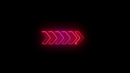 A looped 3d animation of a neon arrow isolated on a black background. 4k animation icon video Arrow Loop Animation direction concept.