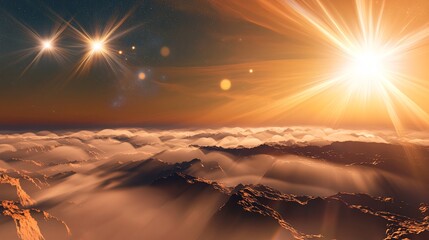 Poster - Majestic sun illuminating the clouds with vibrant solar flares creating a celestial display of energy and atmospheric beauty