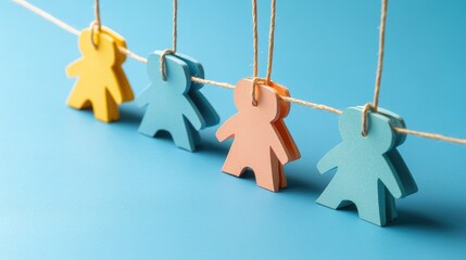 Poster - Colorful paper cutouts forming a network, connected by strings to visualize teamwork and communication